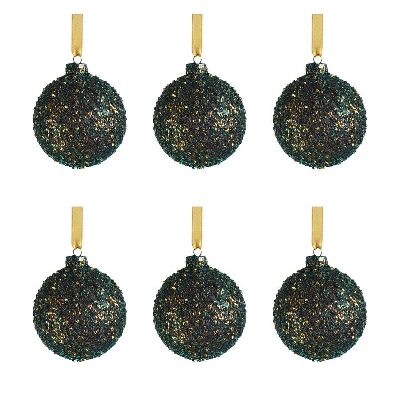 Textured 3.25" Green Glass Ball Ornaments, Set of 6 Bed Bath & Beyond